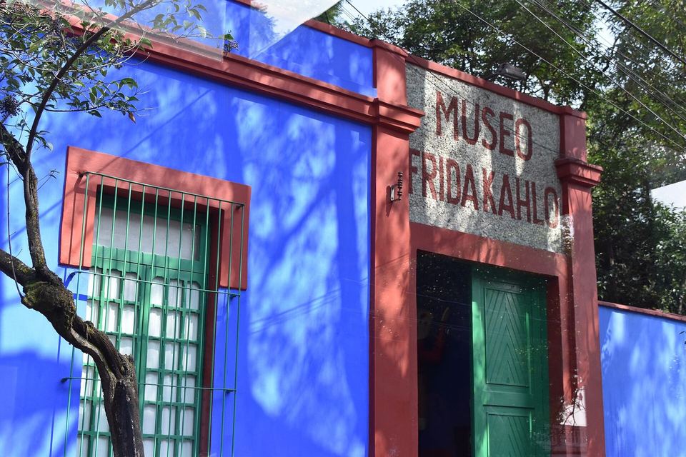 The blue walls of La Casa Azul, the Frida Kahlo Museum in Coyoacan
