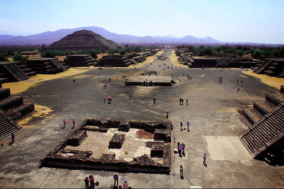 The Avenue of the Dead at Teotihuacan with the Pyramid of the Sun behind