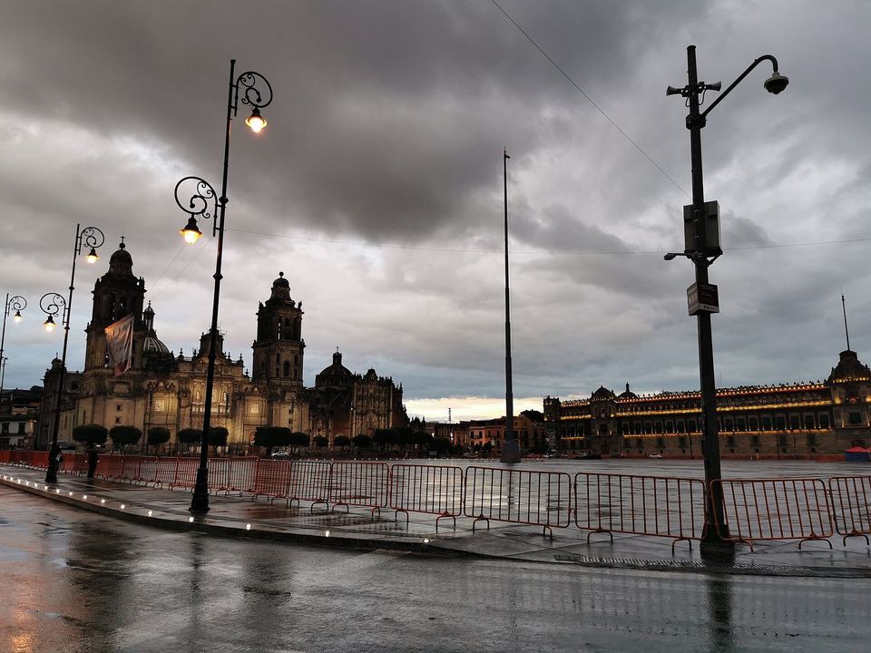 The Metropolitan Cathedral on the Zocalo in Mexico City after rain