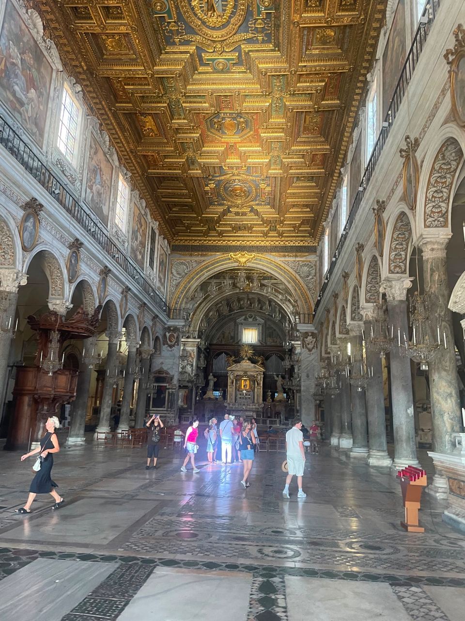 grand church interior aisle in Basilica di Santa Maria in Aracoeli, Rome