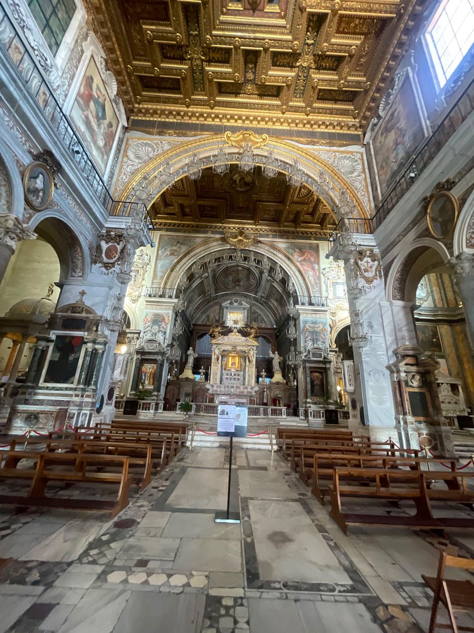 church nave perspective view in Basilica di Santa Maria in Aracoeli, Rome