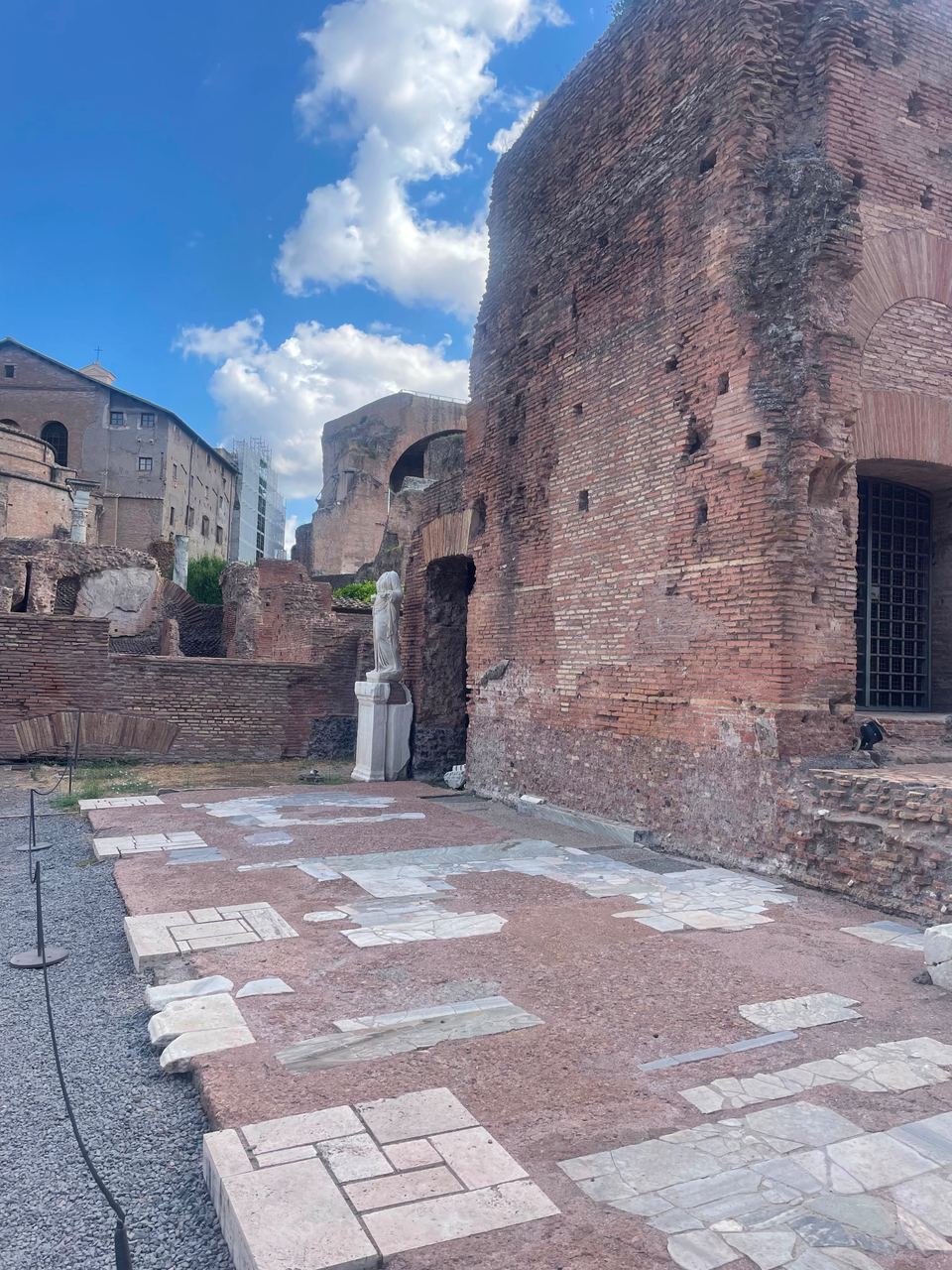 ancient marble floor and ruins in Roman Forum, Rome