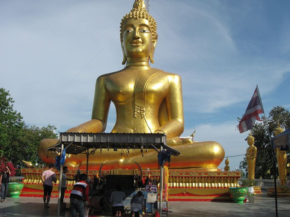 The seated golden Big Buddha statue at Wat Phra Yai on Pratumnak Hill, Pattaya