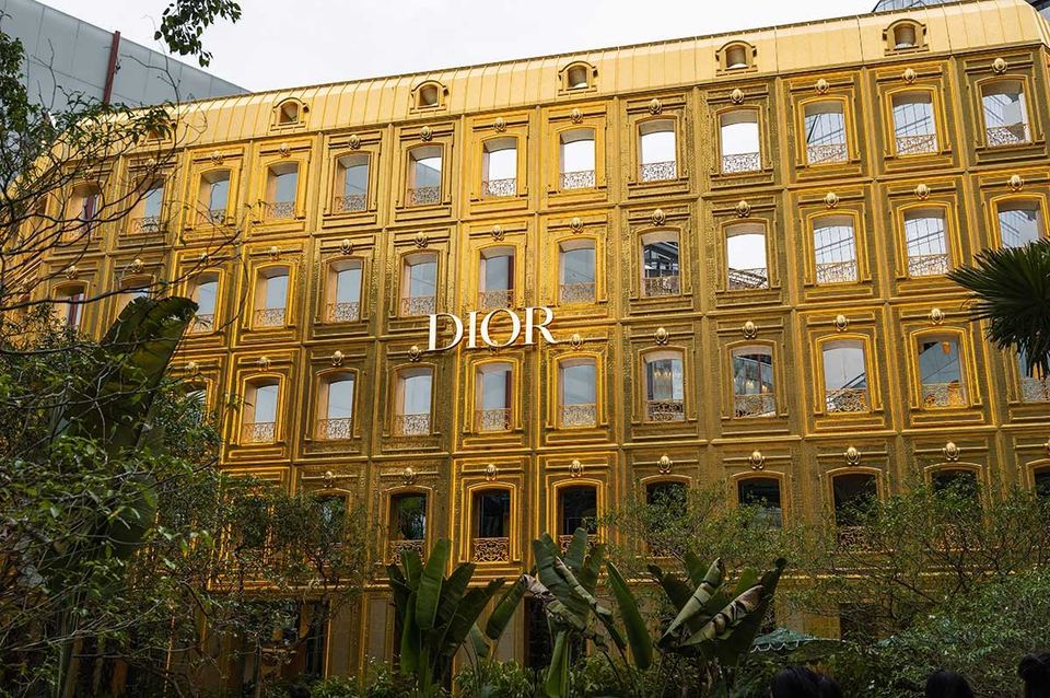 The gilded facade of Dior Gold House on Phloen Chit Road in Bangkok